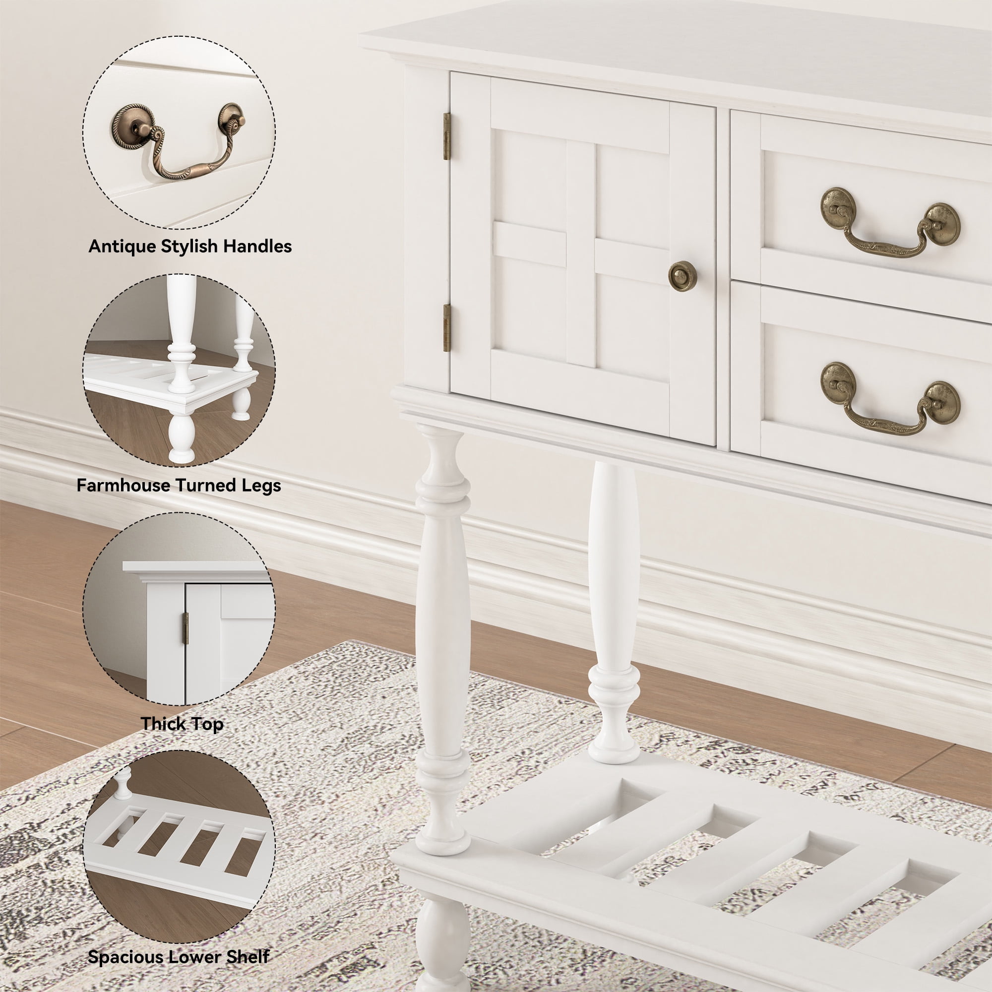 ZOSQUARE 42" White Console Table with Storage Cabinet, Entryway Table with Turned Legs and Bottom Shelf, Vintage Sofa Table Behind Couch for Living Room