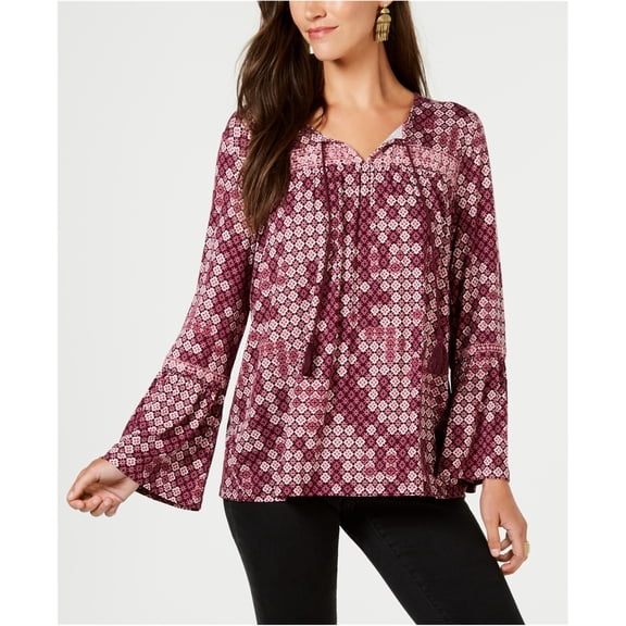Style & Co Petite Printed Peasant Top Tiled Embrace PXL
