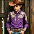 thumbnail image 2 of KHONTS Western Cowboys Graphic Printed Shirts for Kids Boys Long Sleeve Button down Stylish Tops,Size 4-13 Years Purple 140, 2 of 4