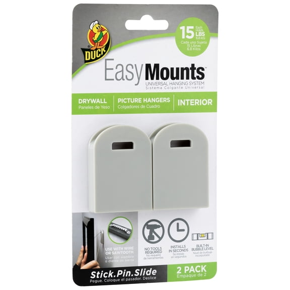 Duck Brand EasyMounts Interior Drywall Picture Hanger, 1.62 in. x .38 in. x 2.4 in.