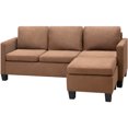 thumbnail image 2 of Vineego L-shaped Sofa Suede Fabric Convertible Sectional Sofa with Reversible Chaise 3-Seat Modern Living Room Sofa with Ottoman,Brown, 2 of 8