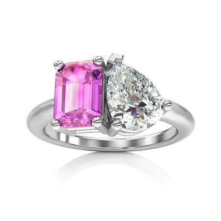 Emerald and Pear-Cut Lab-Created Kunzite and Moissanite Toi Et Moi Engagement Ring in 925 Sterling Silver – Unique Dual-Stone Design, Timeless Elegance