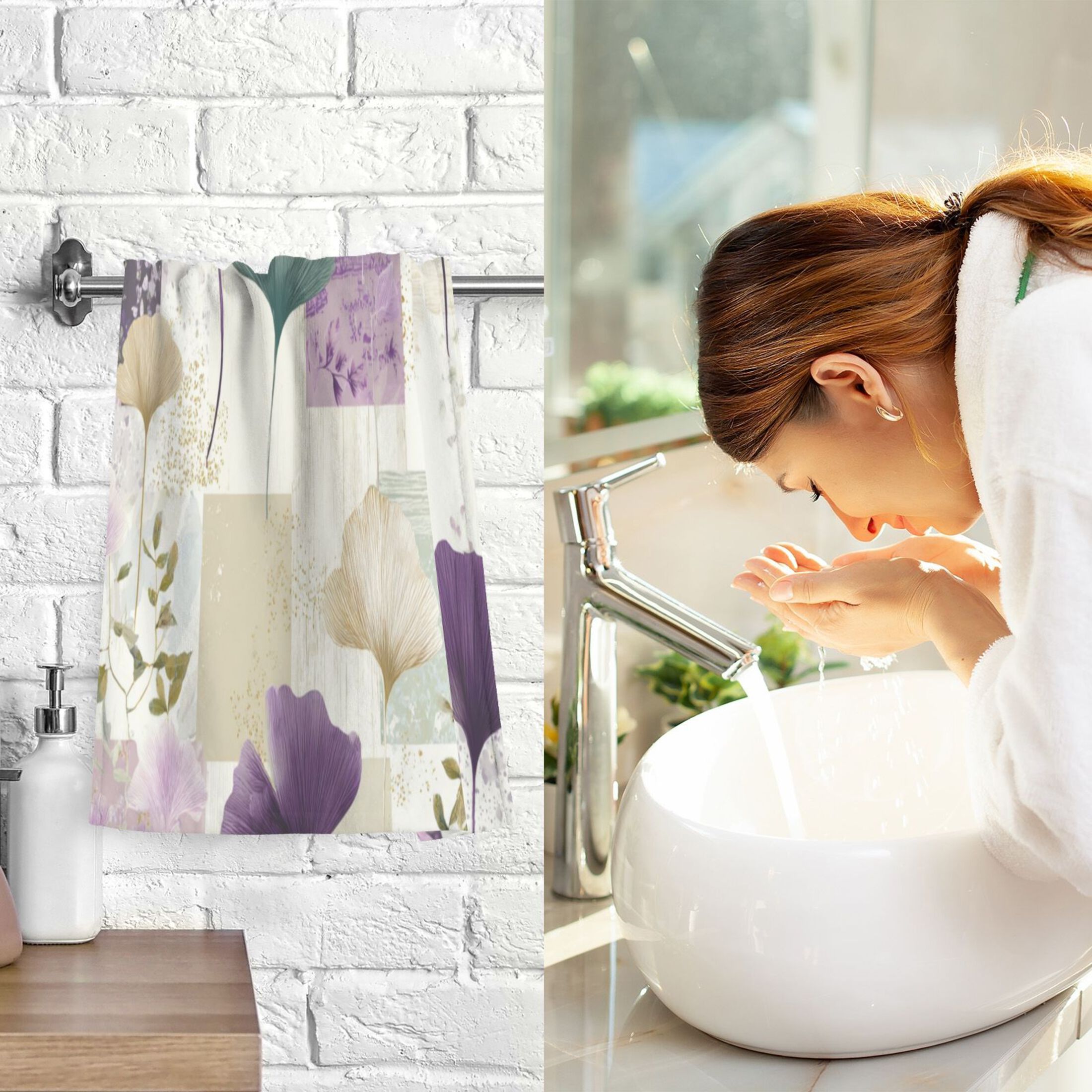 2 Pcs Hand Towels Sets Ginkgo Leaves and Petals Cotton Towel Set Absorbent Face Towel for Bathroom Kitchen Shower Hotel Decor
