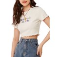 thumbnail image 2 of Lovito Casual Graphic Print Rib Knit Lettuce Edge Crop Top T-Shirts For Women, 2 of 5
