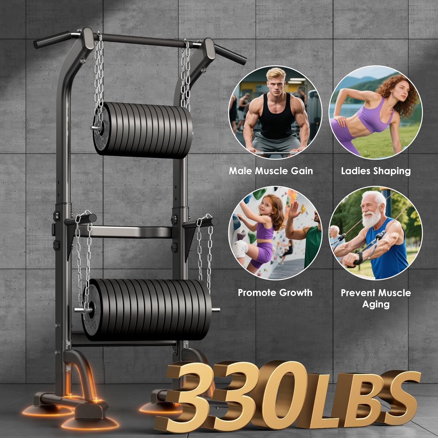 Adjustable Height Dip Station Pull Up Bar for Home Gym Strength Training Workout Equipment
