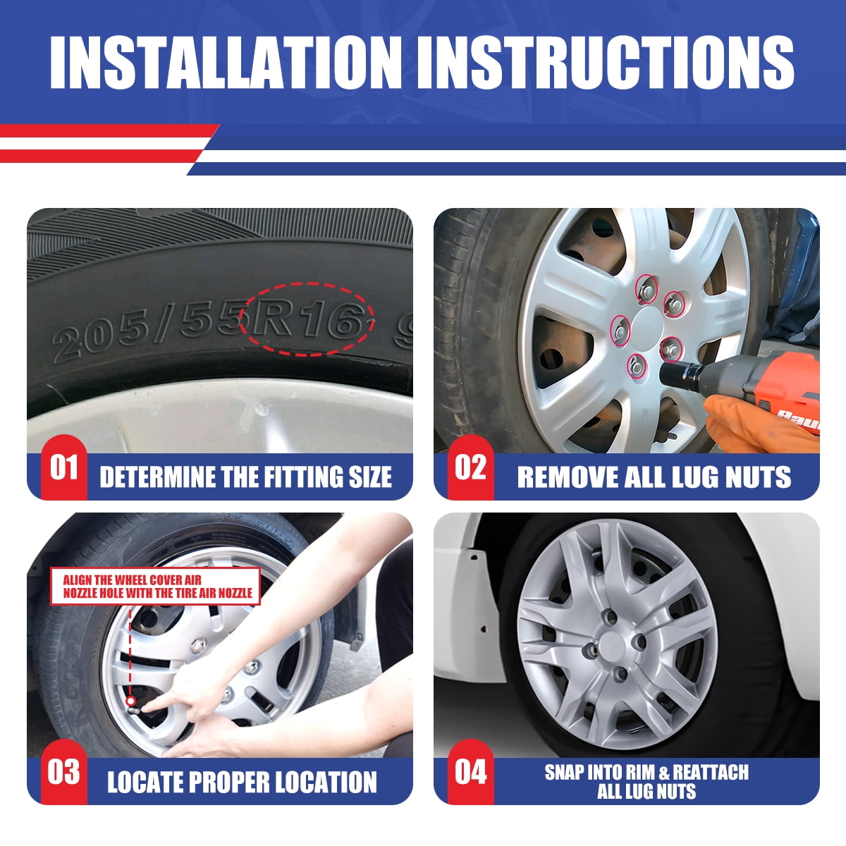 16 inch Set of 4 Hubcaps Wheel Rim Covers 2007 2008 2009 2010 2011 2012 Nissan Sentra,Bolt on Installation,Lacquer