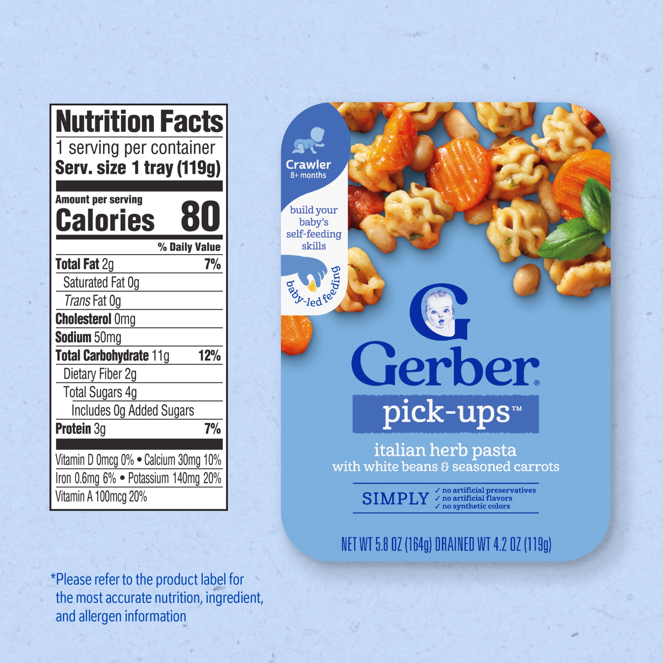 Gerber Stage 3 Baby Food, Italian Herb Pasta, Pick-Ups, Baby Led Feeding 5.8 oz