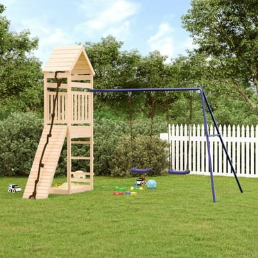KidKraft Raptor Trail Wooden Outdoor Swing Set with Wavy Slide and Rock ...