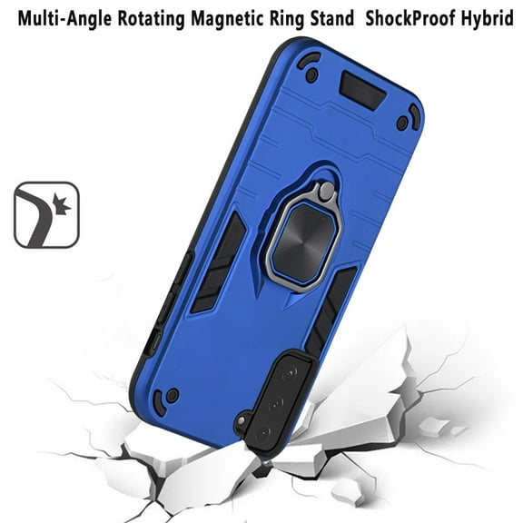 For Samsung Galaxy S21 FE /Fan Edition Hybrid Rotating Ring Kickstand Magnetic Heavy Duty Shockproof Bumper Hard PC Back Slim Cover ,Xpm Phone Case [Blue]