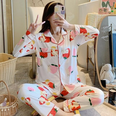 

CoCopeaunt Milk Silk Pajamas Womens Suit Ladies Thin Two-piece Long-sleeved Pajamas Home Clothing Fashion Cute Student Pajamas Robe Sets