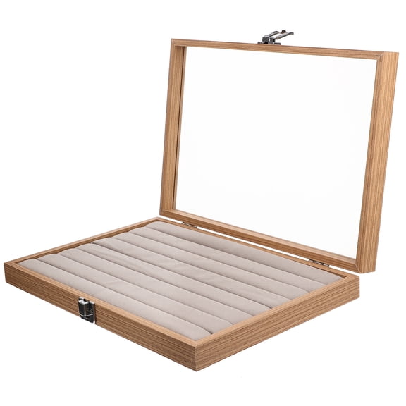 OUNONA 1Set Rectangular Wooden Jewelry Tray Box With Clear Lid For Home Use And Store Display