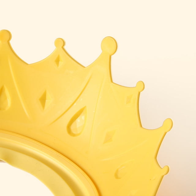 Gorro de ducha para bebé, forma de corona de silicona, protección para los oídos, ajustable, impermeable, gorro para lavar el cabello para niños pequeños, amarillo