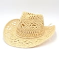 thumbnail image 1 of Al aire libre hombres mujeres sombreros de vaquero occidental sombrero de paja tejido a mano transpirable BRILLAR Rojo Verde, 1 of 3