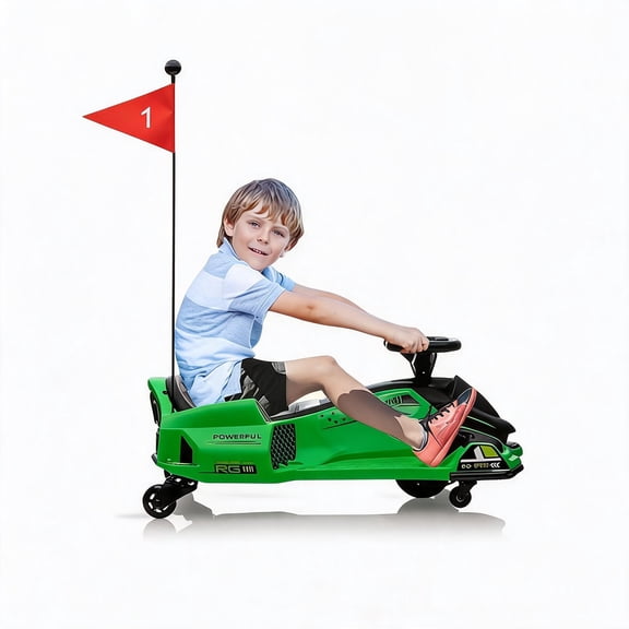 Kids Go Kart 12V Ride On Drift Kart with 45W Brushless Motor Electric Drifting Go Kart Battery Powered Outdoor Ride On Toy 5 Wheels LED Light Music for Kids 5-10