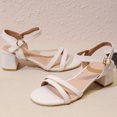 thumbnail image 4 of DADAWEN Women Chunky Sandals Open Toe Heels White Sandals Ankle Strap 9 US, 4 of 5