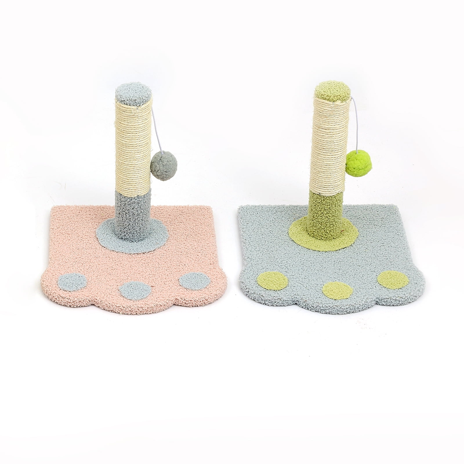 Cat Scratching Tower, Cute Paw  Flower Design Post with Pom Ball Toy, Soft Carpet Base (Pink)