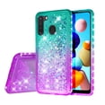 thumbnail image 2 of Compatible for Samsung Galaxy A21 Case with Tempered Glass Screen Protector SOGA Diamond Liquid Quicksand Cover Cute Girl Women Phone Case - Teal / Purple, 2 of 5