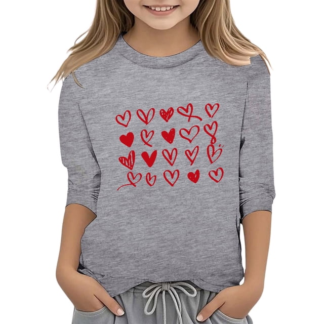 Hauts et Bas pour Filles et Femmes T-Shirt Décontracté à Manches 3/4 Col Rond Imprimé Saint-Valentin Mode Fonctionnel pour Filles