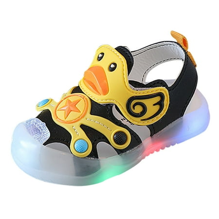 

JDEFEG Beach Shoes Kids Light On Led Baby Shoes Children Shoes Boy Sandals Soft Soled Kids Beach Shoes Sandale Casual Cartoon Shoes Girls Walking Slippers Black 24