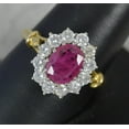 thumbnail image 2 of 3.00 Cts Oval Cut Natural Ruby and Diamond Floral 14k Yellow Gold Ring, 2 of 9
