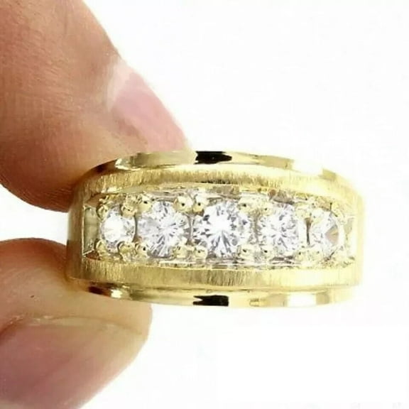 Men's 5-Stone Wedding Band Ring 2Ct Simulated Diamond 14K Yellow Gold Plated