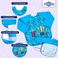 thumbnail image 3 of Abstract Kids Art Smock Apron - Blue Crayon Print Long Sleeve Waterproof Bib for Painting, Feeding and More - 2 Pockets - Microfiber with Vinyl Lining - Extra Small, 3 of 7