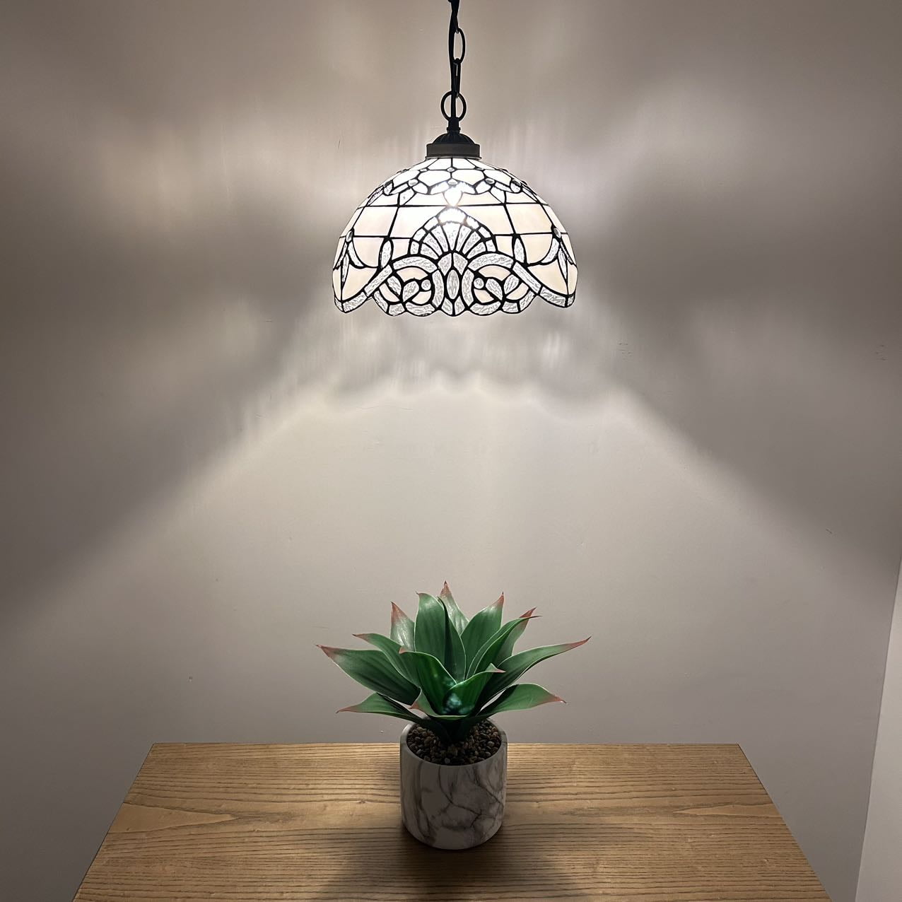 White Stained Glass Pendant Lights Baroque Style LED Bulb Included 12-Light Fixture
