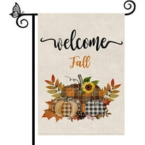 Welcome Fall Garden Flag Buffalo Plaid Pumpkin sunflower flags banners Small Burlap Double Sided Flag 12*18 Inch Outdoor Decoration