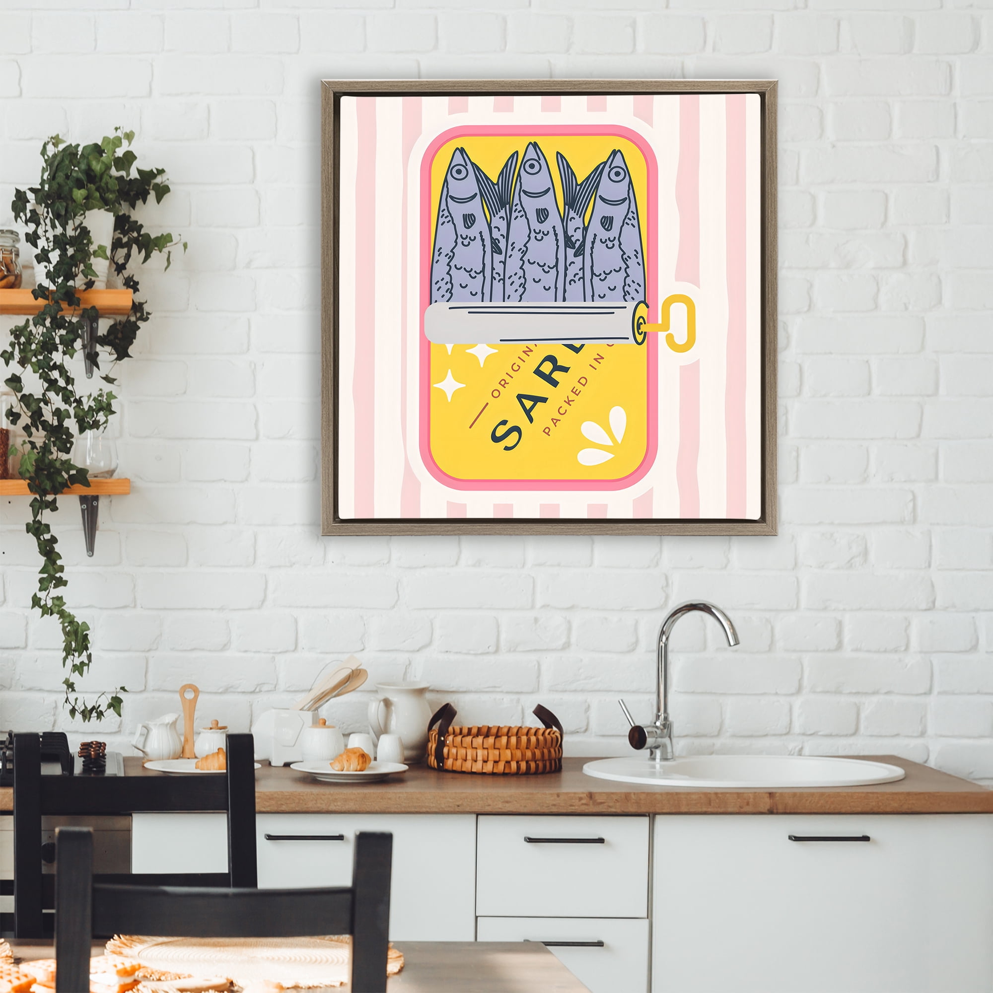 Stupell Industries Yellow Sardine Tin Brown Framed Floater Canvas Wall Art, design by Creative Studio