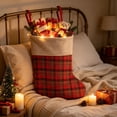 thumbnail image 4 of Jumbo Classic Plaid Christmas Stockings Candy Gift Storage Bag, 17"x34" Large Capacity Vintage Hanging Gift Socks for Xmas Tree Fireplace Mantel Home Holiday Party Decoration Foldable Storage, 4 of 6