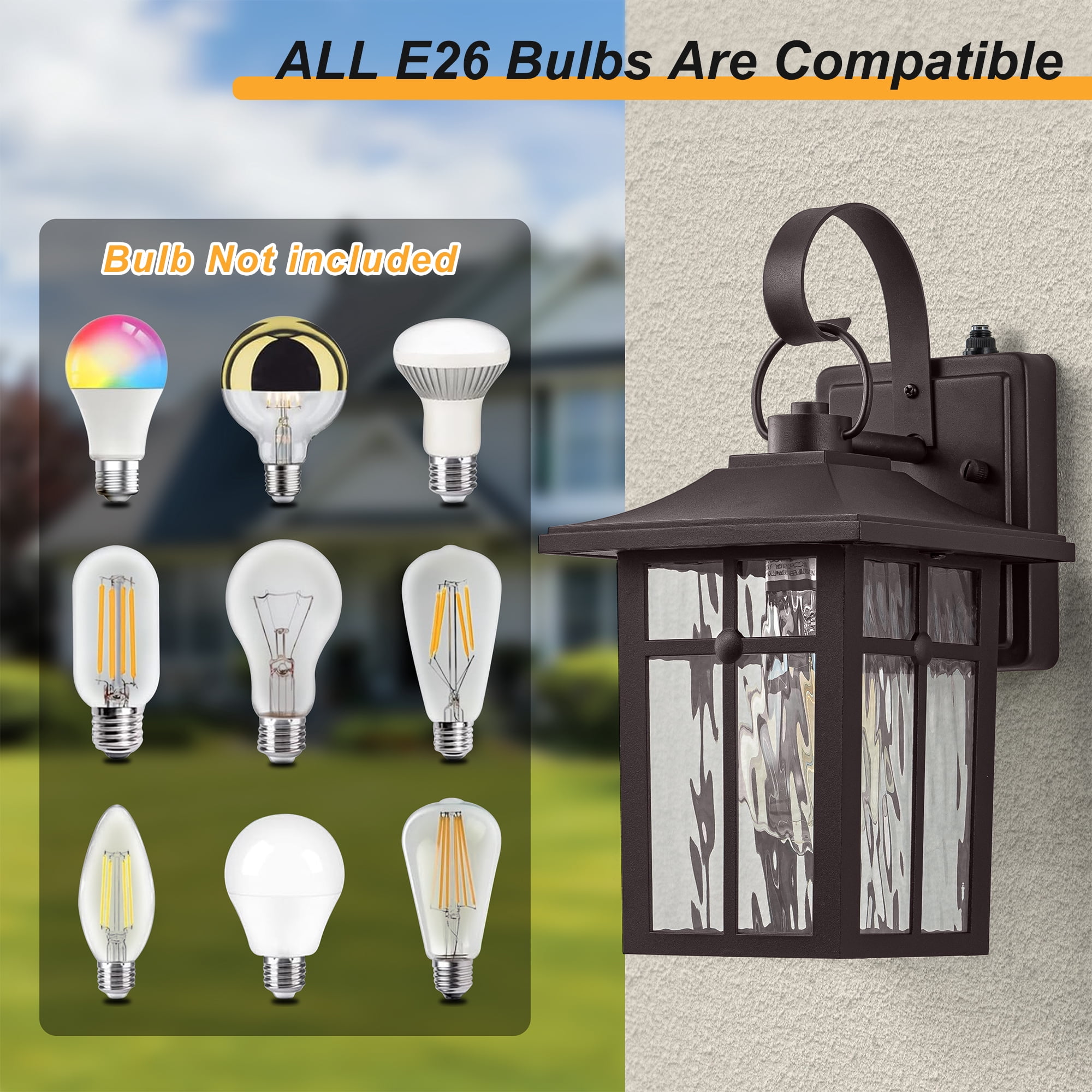 Maxax 2-Pack Dusk-to-Dawn Outdoor Wall Lights, Waterproof Brown Exterior Wall-Mount Fixtures with Ripple Glass, Porch Lanterns for Entryway, Garage, and Patio