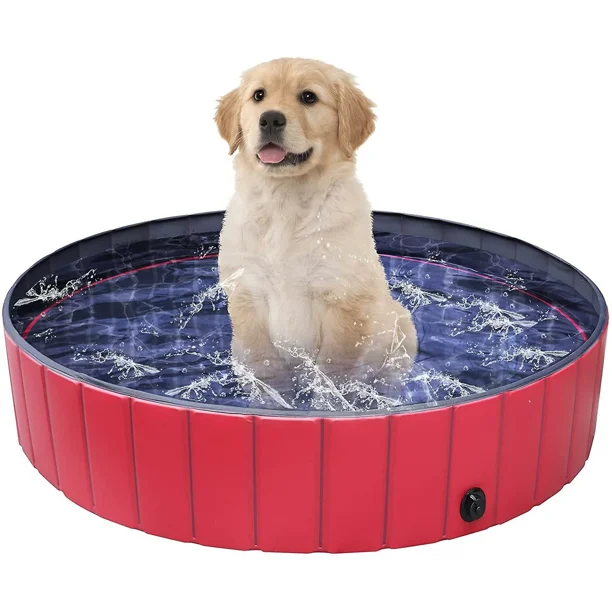 Piscinas para Perros Piscina para Niños para Mascotas, Piscina para Niños Plegable con Válvula De Drenaje De Agua para Perros Mascotas Cachorros Niños Bañera Antideslizante De Pvc 120 * 30 Cm, Rojo