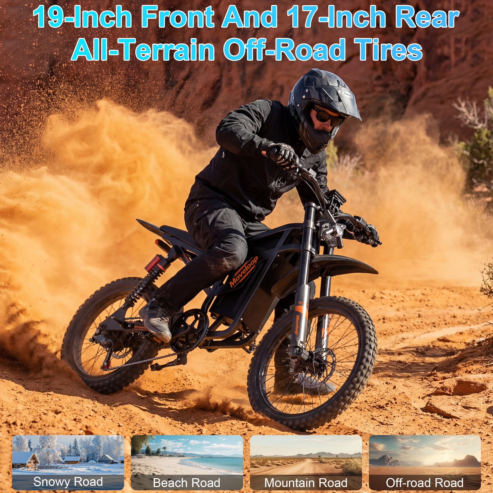 Moveloop Electric Bikes for Adults, 3000W Peak 35MPH Dirt Ebike, 48V 32AH Battery, 19" Off-Road Tire Electric Mountain Bike, UL2849, NFC Unlock