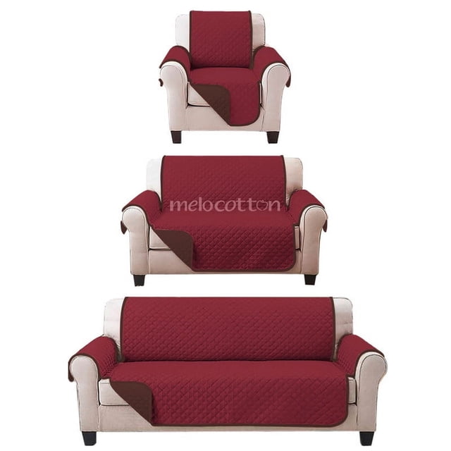 Juego de Protector Cubre Sala Doble Vista Capitonado, Incluye: Protector de Sofá, Love Seat y Sillón Individual VINO - CAFÉ