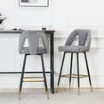 thumbnail image 3 of Velvet Fabric 29.5" Bar Stools with Nailheads and Gold Tipped Black, Modern Kitchen Stools with Wingback and Footrest, Upholstered Bar Chairs Solid Metal Leg for Kitchen (Set of 8), 3 of 8