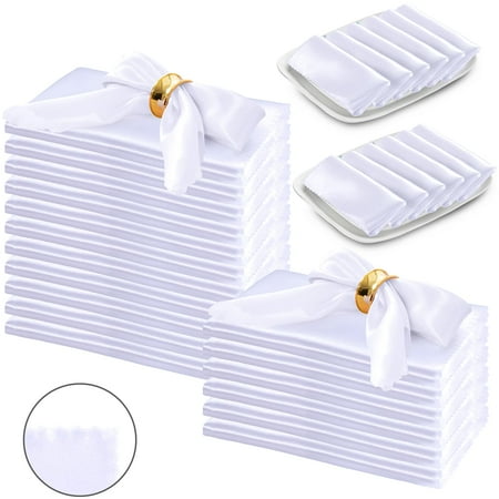 

Manyshofu 20 Pieces White Satin Scalloped Napkins - 18x18 Inches Satin Cloth Napkins Square Satin F