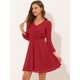 thumbnail image 2 of Vestido De Gasa Fluido Sólido Con Cintura Elástica Con Cuello En V Y Manga 3/4 Para Mujer Rojo XS, 2 of 5