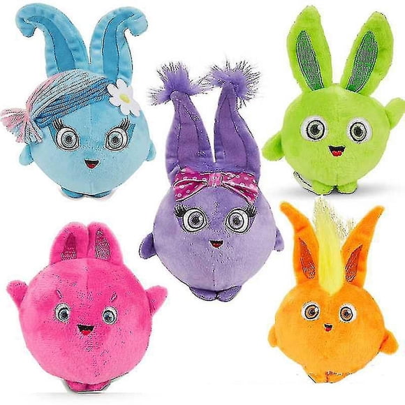 Ensemble de 5 Pcs Peluche Lapins Ensoleillés Poupée en Peluche Coussin Décoratif Doux Décorations Enfants Kids Cadeau d'Anniversaire Cadeaux