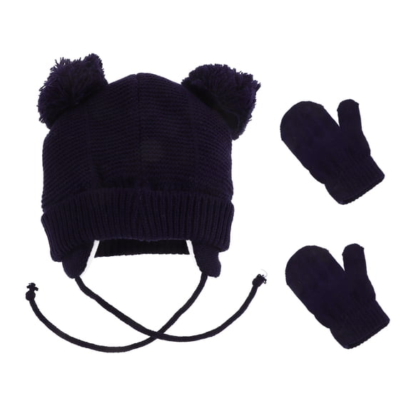 OFFIGAM Kids Winter Hat and Mitten Set, Dark Knitted Warm Accessories for Cold Weather