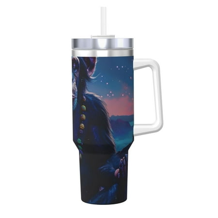 

Goofa Starry Sky Meditating Chimpanzees Print 40oz Ice Bully With Handle And Straw Stainless Steel Vacuum Insulated Cup And 2 In 1 Straw Lid