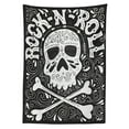 thumbnail image 3 of Ambesonne Rock and Roll Tablecloth Rectangular Table Cover, Gothic Ornate Skull, 60"x90", Charcoal Grey and White, 3 of 4