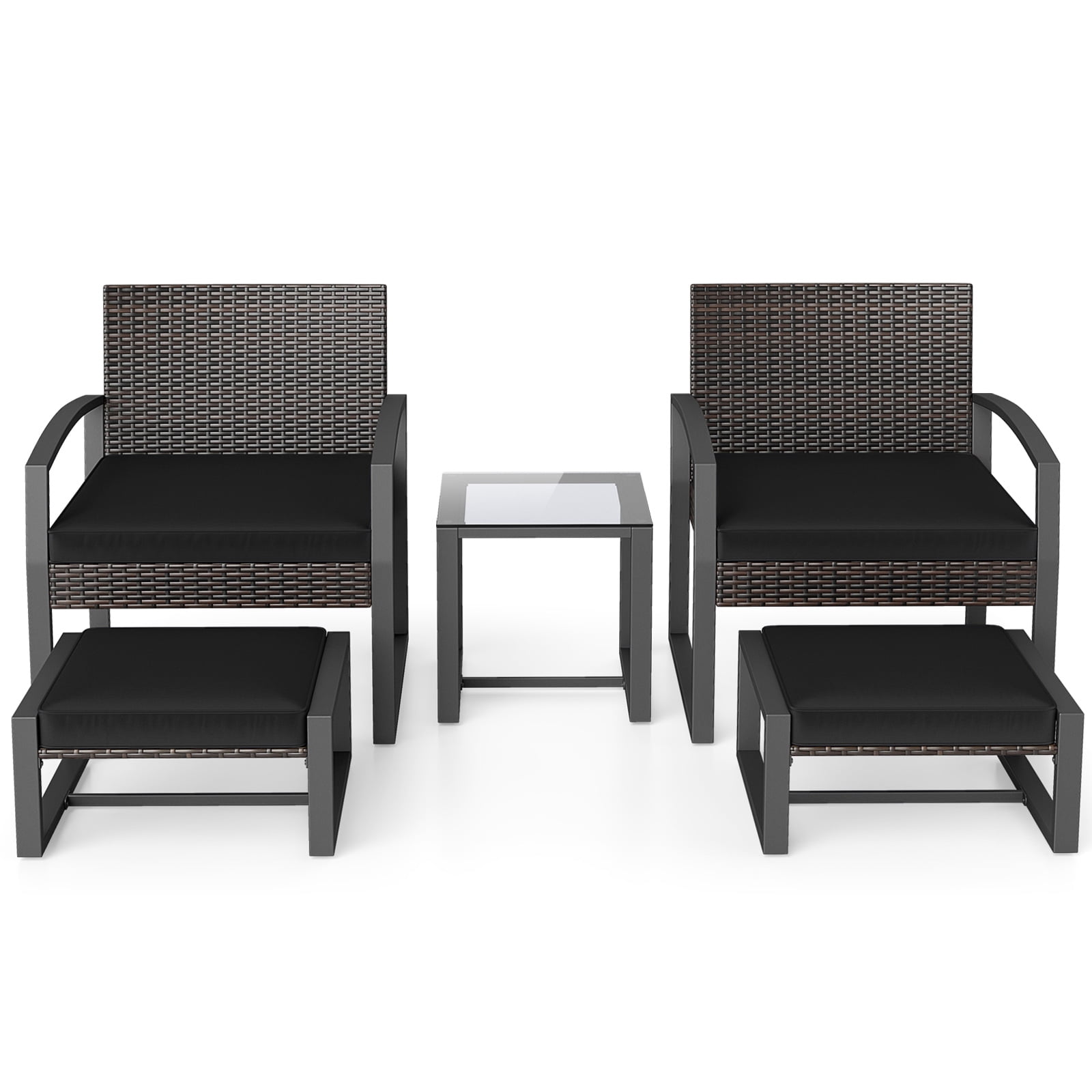 Gymax Furniture Set Patio Rattan Conversation Set for BalconyPorch Backyard Outdoor Black