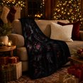 thumbnail image 3 of Black Floral Bouquet With Deep Crimson Droplets, Cozy Flannel Blanket with Dark Botanical Fantasy Print, Housewarming Gift for ornate dark Floral Admirers, Home Decor for Bedroom and Living Room, 3 of 7