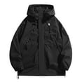 thumbnail image 2 of RXIRUCGD Men's Stitching Drawstring Hooded Slim Fashion Jacket Coat Outwear, Black, Size: M, 2 of 9