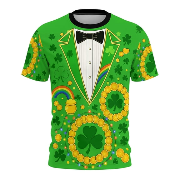 Mens St Patricks Day Shirt Shamrock Graphic T-Shirt Novelty Short Sleeve Shirts Casual Round Neck Tops Summer Basic Tees