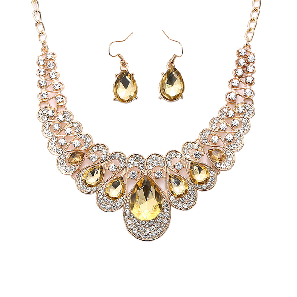 Details about   Indian Fashion Jewelry Traditional Wedding Gold CZ Crystal Necklace Earring Sets 