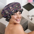thumbnail image 5 of Shower Caps,Purple Boho Tribal Floral and Mandalas Pattern Waterproof Shower Cap for Women 4 Pieces,Double Reusable Hair Cover for Shower PEVA Elastic Stretch Hem, 5 of 7