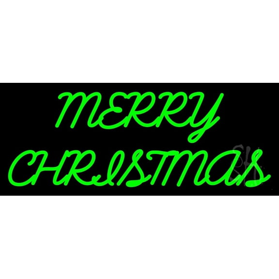 Green Merry Christmas LED Neon Sign 10 x 24 - inches, Clear Edge Cut Acrylic Backing, with Dimmer - Bright and Premium built indoor LED Neon Sign for special occasion decor.