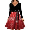 thumbnail image 4 of Women's Fashion Elegant Autumn and Winter Long Sleeve V-Neck Christmas Print Dress for Holiday Parties and Casual Wear, Stylish Women's Seasonal Dress,Red,2XL, 4 of 4