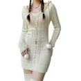 thumbnail image 2 of Liacowi Women Juniors Sweater Dress Mini Knitted Bodycon Dress Long Sleeve Hooded Dress Autumn Winter Clothes, 2 of 9